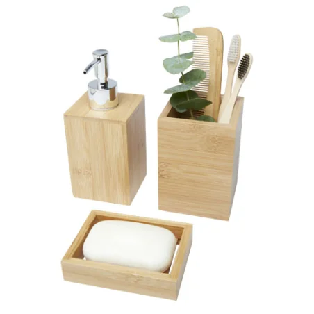 Ensemble 3 pièces publicitaires pour salle de bains Hedon en bambou