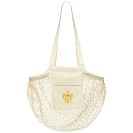 Sac de course publicitaire Pune en coton maille filet bio GOTS 100 g/m2 6L