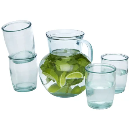 Carafe 2,3L et ses 4 verres 430ml Terazza en verre recyclé personnalisable Carafe 2,3L et ses 4 verres 430ml Terazza en verre recyclé personnalisable
