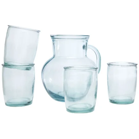 Carafe 2,3L et ses 4 verres 430ml Terazza en verre recyclé personnalisable Carafe 2,3L et ses 4 verres 430ml Terazza en verre recyclé personnalisable