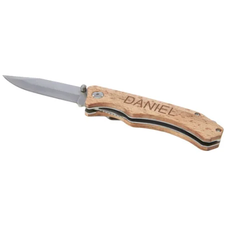 Couteau de poche personnalisable en bois Dave avec clip de ceinture