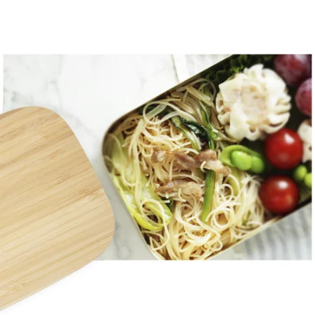 Lunch box personnalisée Tite en acier inoxydable avec couvercle en bambou
