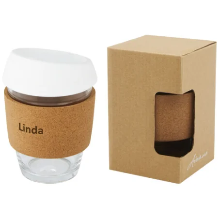 Mug personnalisable Lidan de 360 ml en verre, liège et silicone