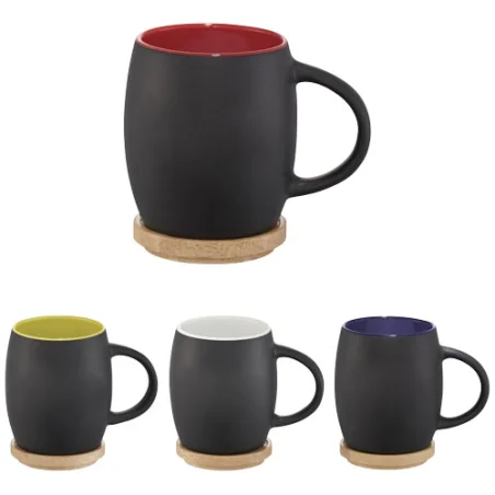 Mug personnalisé Hearth 400ml avec dessous de mug et couvercle en bambou Mug personnalisé Hearth 400ml avec dessous de mug et couvercle en bambou
