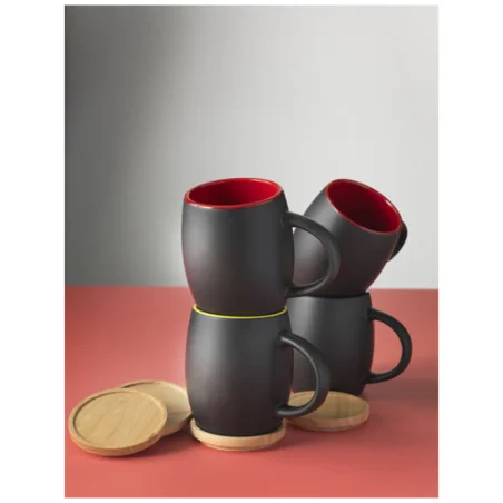 Mug personnalisé Hearth 400ml avec dessous de mug et couvercle en bambou