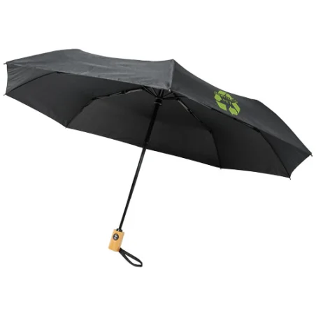 Parapluie personnalisable en RPET pliable 21" à ouverture/fermeture automatique Bo Parapluie personnalisable en RPET pliable 21" à ouverture/fermeture automatique Bo