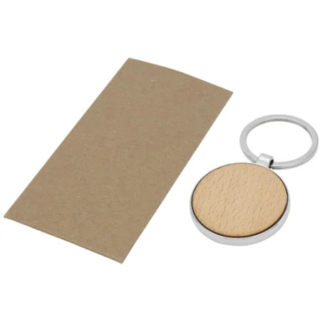 Porte-clés personnalisable rond Moreno en bois de hêtre Porte-clés personnalisable rond Moreno en bois de hêtre