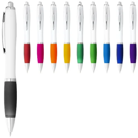 Stylo bille personnalisable avec corps blanc et grip coloré Nash Stylo bille personnalisable avec corps blanc et grip coloré Nash