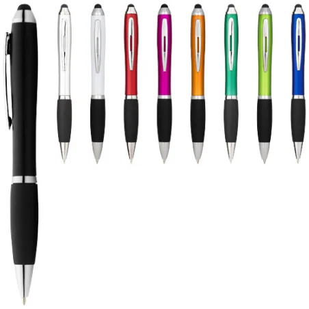 Stylo bille personnalisable avec stylet coloré avec grip noir Nash Stylo bille personnalisable avec stylet coloré avec grip noir Nash