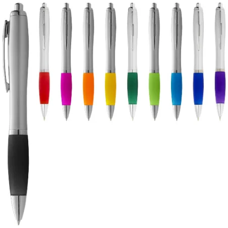 Stylo bille personnalisé avec corps argenté et grip coloré Nash Stylo bille personnalisé avec corps argenté et grip coloré Nash