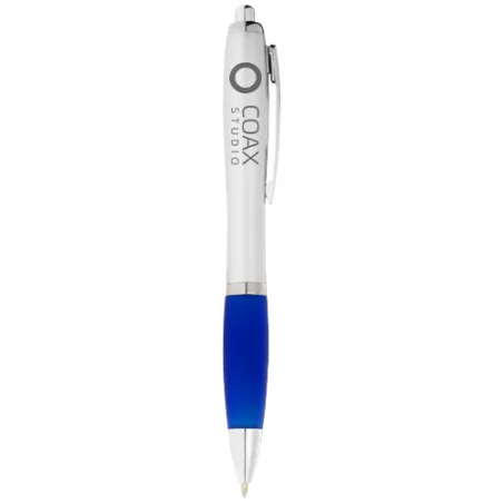 Stylo bille avec corps blanc et grip coloré Nash publicitaire dès 250 pcs.