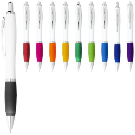 Stylo bille personnalisé avec corps blanc et grip coloré Nash Stylo bille personnalisé avec corps blanc et grip coloré Nash