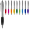 Stylo bille publicitaire avec corps argenté et grip coloré Nash Stylo bille publicitaire avec corps argenté et grip coloré Nash