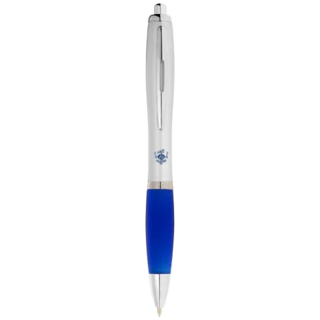 Stylo bille publicitaire avec corps argenté et grip coloré Nash Stylo bille publicitaire avec corps argenté et grip coloré Nash