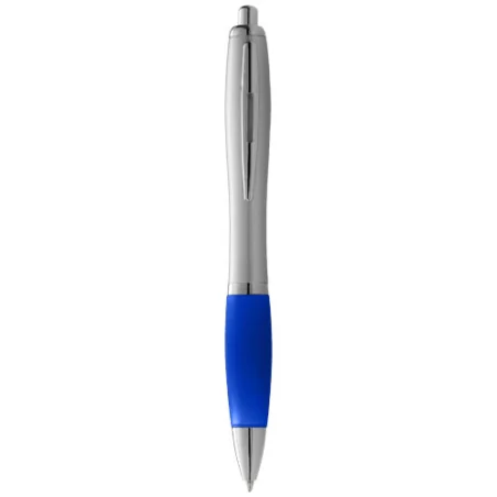 Stylo bille publicitaire avec corps argenté et grip coloré Nash Stylo bille publicitaire avec corps argenté et grip coloré Nash