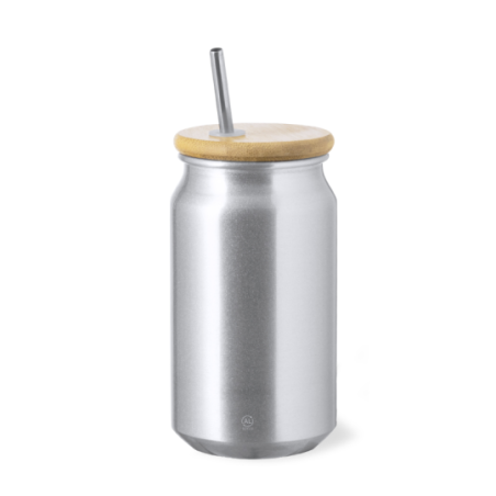 Gobelet personnalisable en aluminium recyclé GRS avec sa paille en inox Audrey 430ml