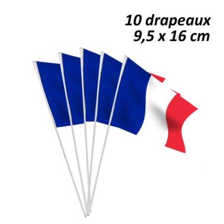 Set de 10 drapeaux France en papier 9,5 x 16 cm