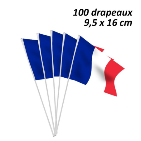 Set de 100 drapeaux France en papier 9,5 x 16 cm