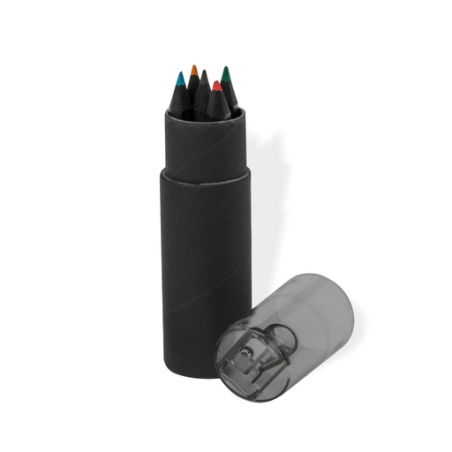 Boite personnalisable en carton recyclé noir avec taille crayon et 6 crayons de couleur Durcax