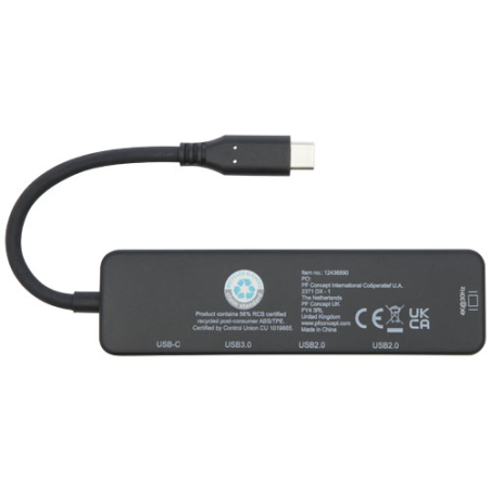 Hub usb publicitaire en plastique recyclé Loop RCS USB 2.0-3.0 avec port HDMI