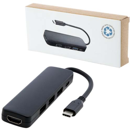 Hub usb publicitaire en plastique recyclé Loop RCS USB 2.0-3.0 avec port HDMI