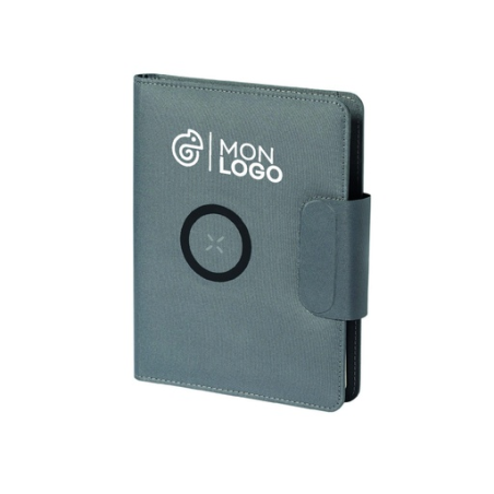 Carnet personnalisable A5 en RPET avec chargeur 10W et batterie 5000 mAh - Dambier Carnet personnalisable A5 en RPET avec chargeur 10W et batterie 5000 mAh - Dambier