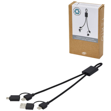 Câble de charge publicitaire 6-en-1 de 45 W en aluminium recyclé certifié RCS Câble de charge publicitaire 6-en-1 de 45 W en aluminium recyclé certifié RCS