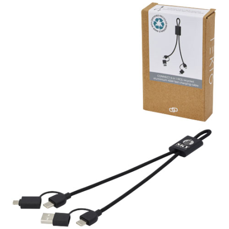 Câble de charge publicitaire 6-en-1 de 45 W en aluminium recyclé certifié RCS Câble de charge publicitaire 6-en-1 de 45 W en aluminium recyclé certifié RCS