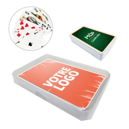 Jeu de 32 cartes personnalisable - Perso 1 couleur incluse + étui plastique Jeu de 32 cartes personnalisable - Perso 1 couleur incluse + étui plastique