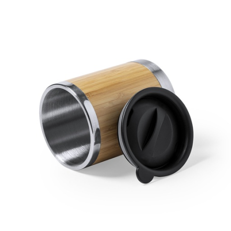 Mug isotherme publicitaire inox et bambou 300ml Lubon Mug isotherme publicitaire inox et bambou 300ml Lubon