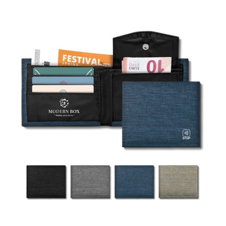 Portefeuille publicitaire anti RFID en RPET certifié GRS Portefeuille publicitaire anti RFID en RPET certifié GRS