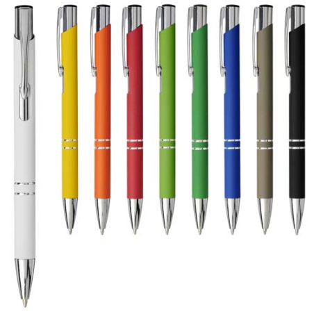 Stylo bille personnalisé rétractable doux au toucher&nbsp;Moneta (encre noire)
