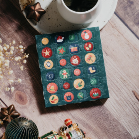 Petit calendrier de l'avent personnalisé billes de chocolat coeur céréales (12,5 x 14 cm)