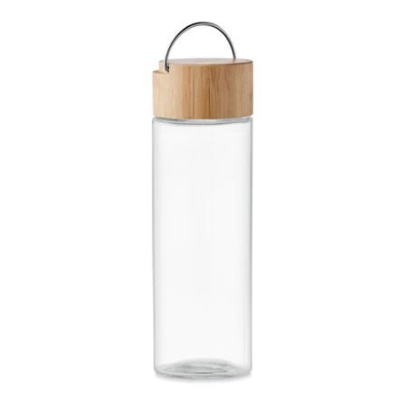 Bouteille en verre personnalisable avec son bouchon en bambou 500ml Bouteille en verre personnalisable avec son bouchon en bambou 500ml