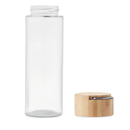Bouteille en verre personnalisable avec son bouchon en bambou 500ml Bouteille en verre personnalisable avec son bouchon en bambou 500ml