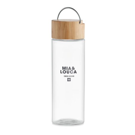Bouteille en verre personnalisable avec son bouchon en bambou 500ml Bouteille en verre personnalisable avec son bouchon en bambou 500ml