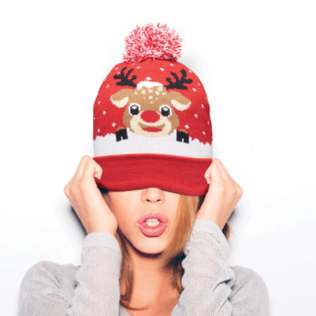 Bonnet de noël publicitaire à pompon tricoté en acrylique