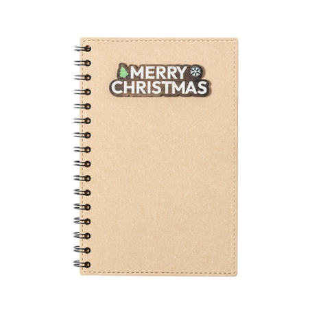Carnet personnalisable A5 avec couverture en carton recyclé et marquage "Merry christamas" en bois - Noylax