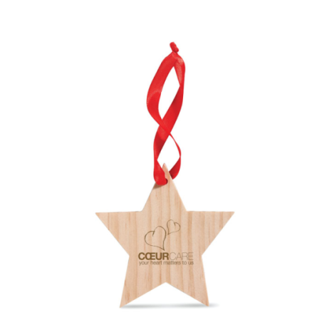 Suspension publicitaire Étoile en bois avec ruban rouge Suspension publicitaire Étoile en bois avec ruban rouge