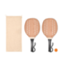 Set de raquettes de plage en bois de rose avec grip en PU dans une pochette en coton Set de raquettes de plage en bois de rose avec grip en PU dans une pochette en coton