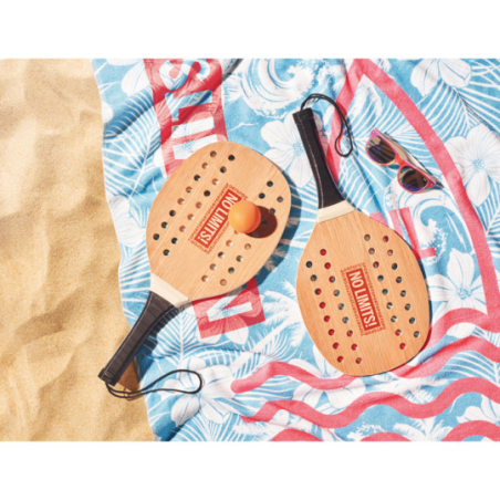 Set de raquettes de plage en bois de rose avec grip en PU dans une pochette en coton