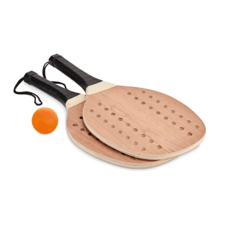 Set de raquettes de plage en bois de rose avec grip en PU dans une pochette en coton