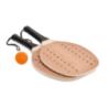 Set de raquettes de plage en bois de rose avec grip en PU dans une pochette en coton Set de raquettes de plage en bois de rose avec grip en PU dans une pochette en coton