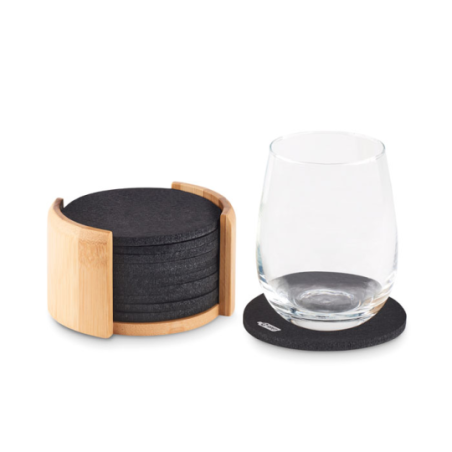 Sous-verres personnalisable en feutre RPET dans un support en bambou Sous-verres personnalisable en feutre RPET dans un support en bambou
