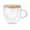 Tasse en verre double paroi avec couvercle en bambou 180 ml Tasse en verre double paroi avec couvercle en bambou 180 ml