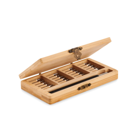 Kit tournevis personnalisable 24 pièces avec étui en bambou