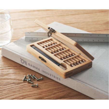 Kit tournevis personnalisable 24 pièces avec étui en bambou