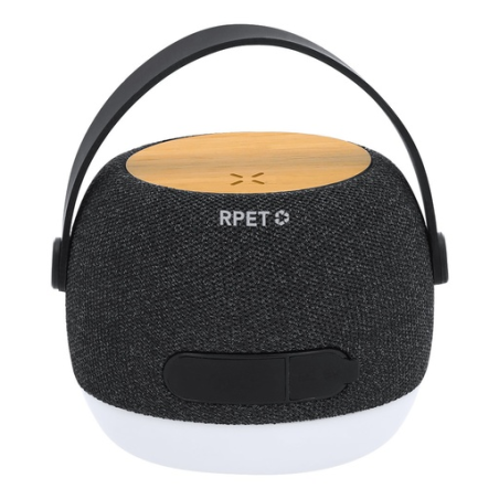 Enceinte publicitaire en polyester 300D RPET et bambou avec fonction chargeur 5w 1200 mAh Enceinte publicitaire en polyester 300D RPET et bambou avec fonction chargeur 5w 1200 mAh