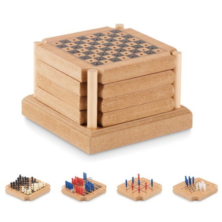 Set personnalisable de 4 sous-verre en liège et MDF avec jeux de société Set personnalisable de 4 sous-verre en liège et MDF avec jeux de société