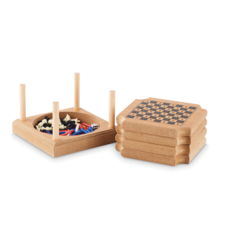 Set personnalisable de 4 sous-verre en liège et MDF avec jeux de société Set personnalisable de 4 sous-verre en liège et MDF avec jeux de société
